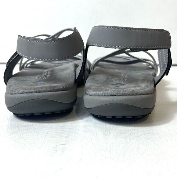 Skechers Memory Foam Womens 10 Gray Strappy Sandals Slip On Sling Back Flat Open - Picture 9 of 11